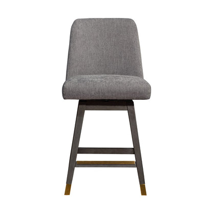 26" Taupe And Gray Fabric And Solid Wood Counter Height Swivel Bar Chair