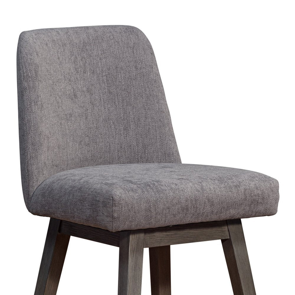 26" Taupe And Gray Fabric And Solid Wood Counter Height Swivel Bar Chair