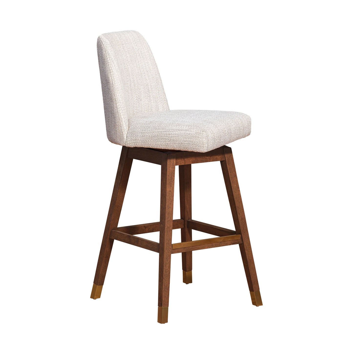 Beige And Brown Solid Wood Swivel Bar Height Bar Chair