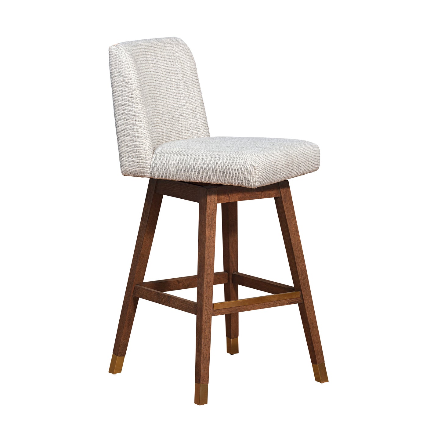 Beige And Brown Solid Wood Swivel Bar Height Bar Chair