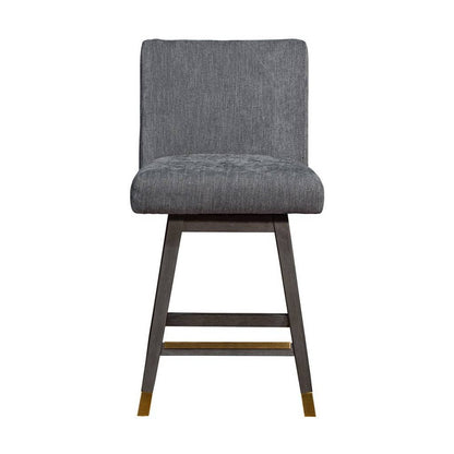 26" Gray and Brown Solid Wood Counter Height Swivel Bar Chair