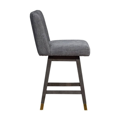 26" Gray and Brown Solid Wood Counter Height Swivel Bar Chair