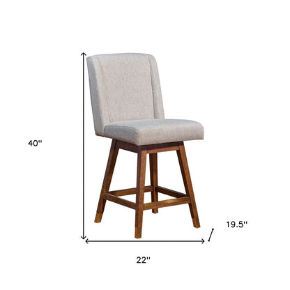 26" Taupe and Brown Solid Wood Swivel Bar Chair