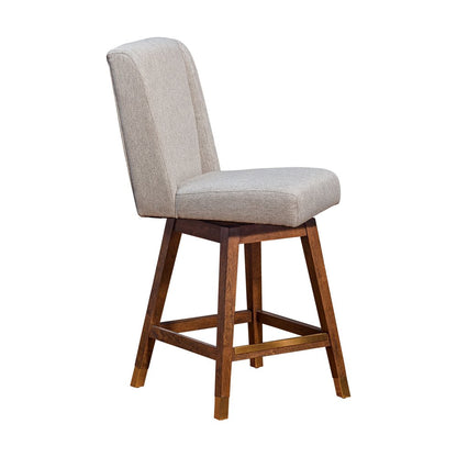 26" Taupe and Brown Solid Wood Swivel Bar Chair