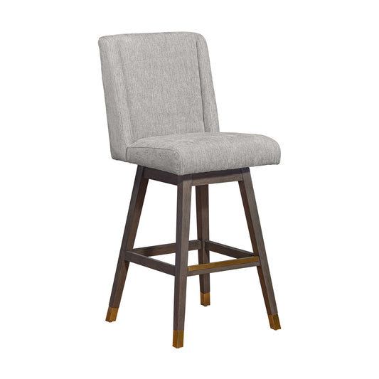 30" Mocha And Gray Solid Wood Swivel Bar Chair