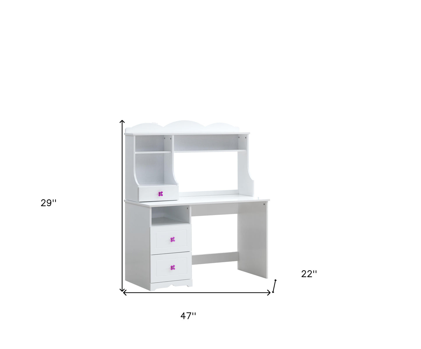 47" White Wood Writing Desk With Two Drawers