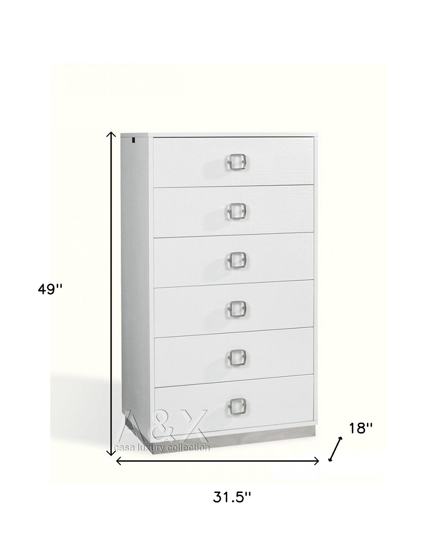 32" White Manufactured Wood + Solid Wood Stainless Steel Six Drawer Chest