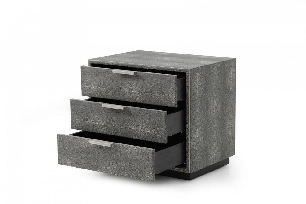 22" Gray Solid and Manufactured Wood Shagreen Three Drawer Nightstand