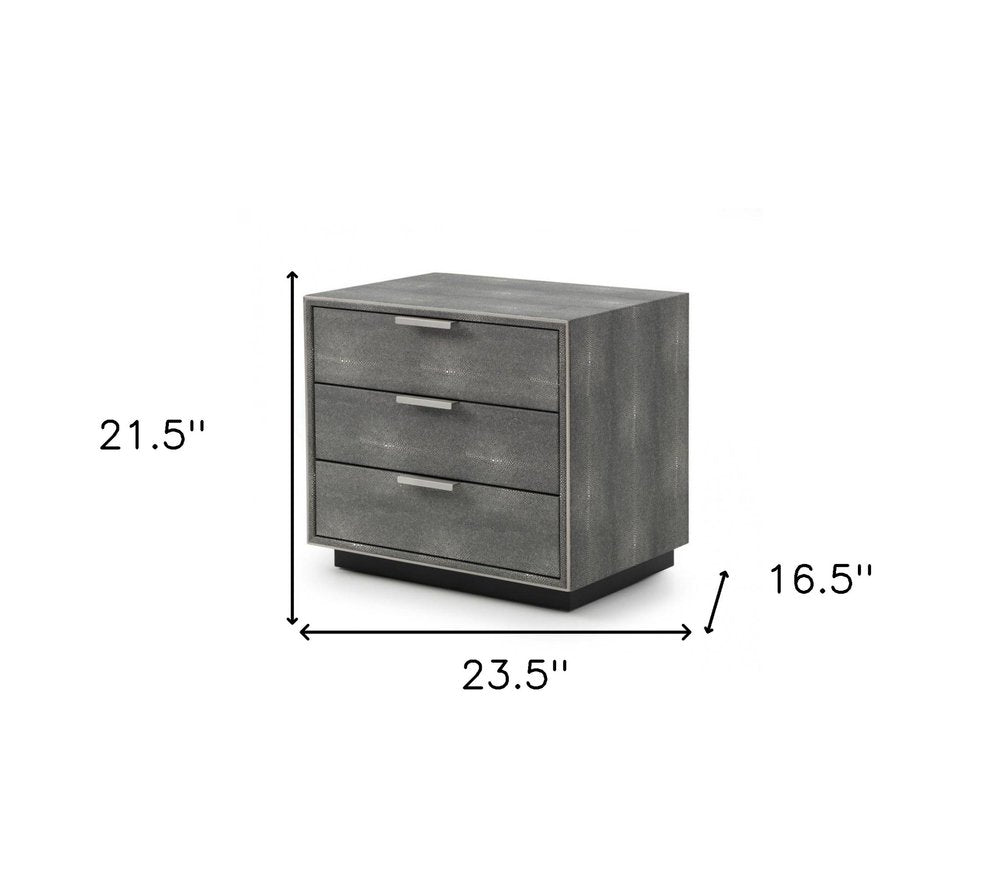 22" Gray Solid and Manufactured Wood Shagreen Three Drawer Nightstand