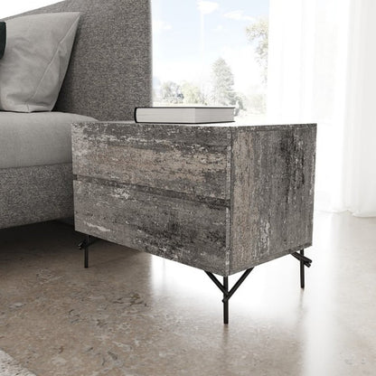 21" Gray Iron and Wood Two Drawer Nightstand