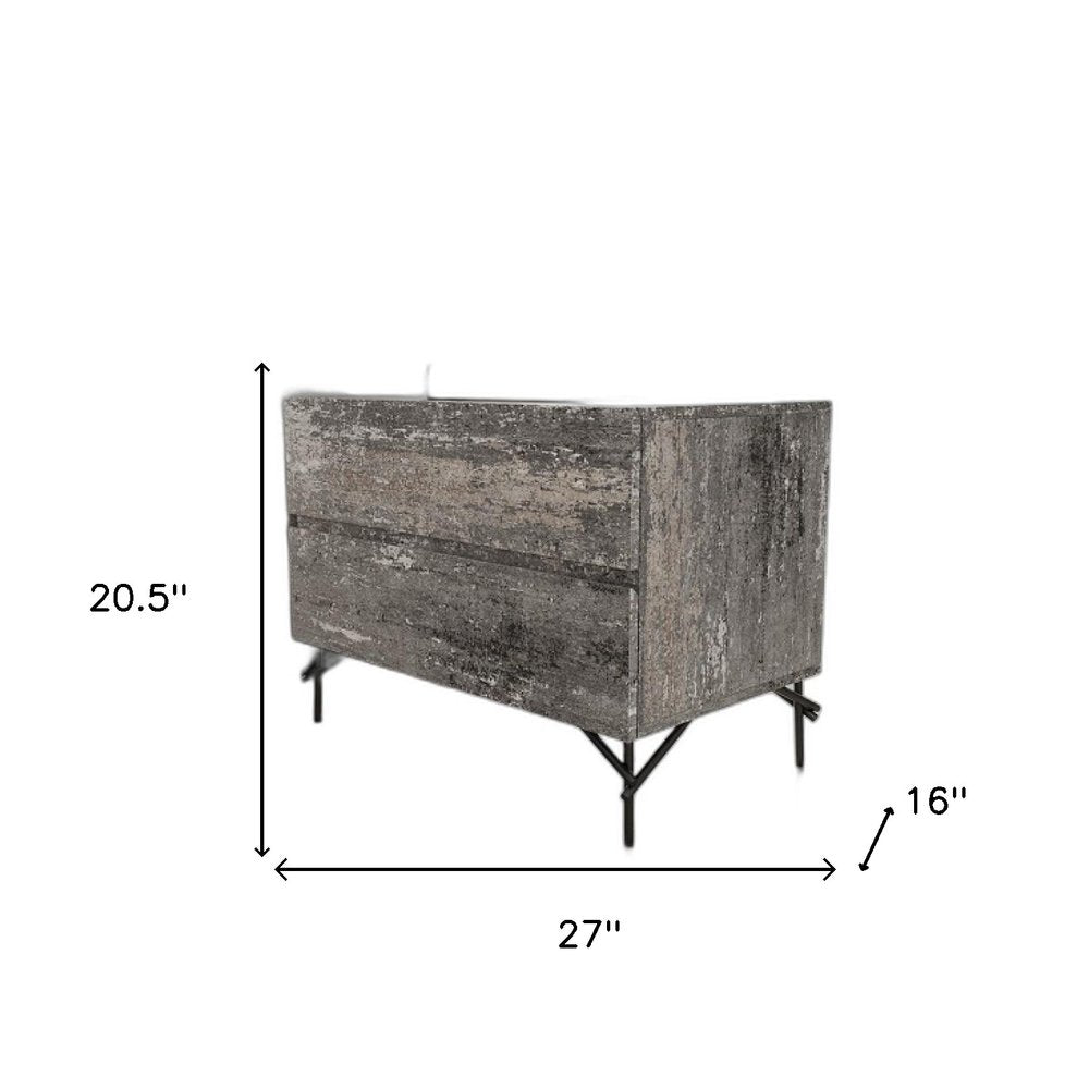 21" Gray Iron and Wood Two Drawer Nightstand