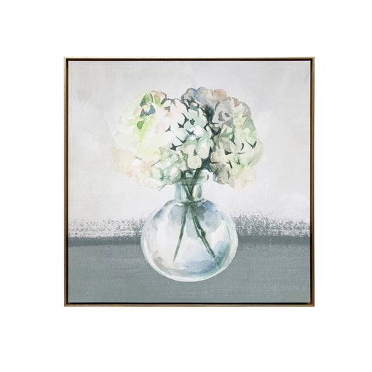 Hydrangea in Vase Gold Floater Frame p-Oxybis(benzenesulfonyl hydrazide) Wall Art