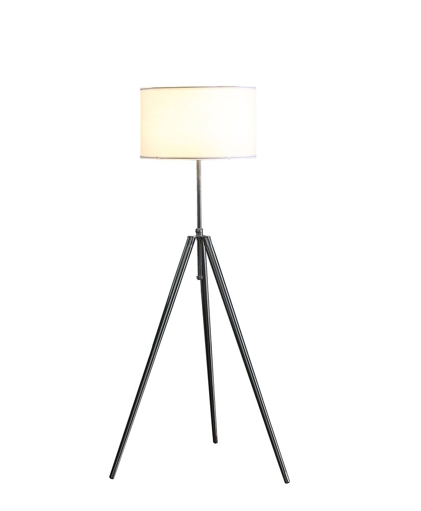 64" Silver Adjustable Tripod Floor Lamp With White Fabric Shade
