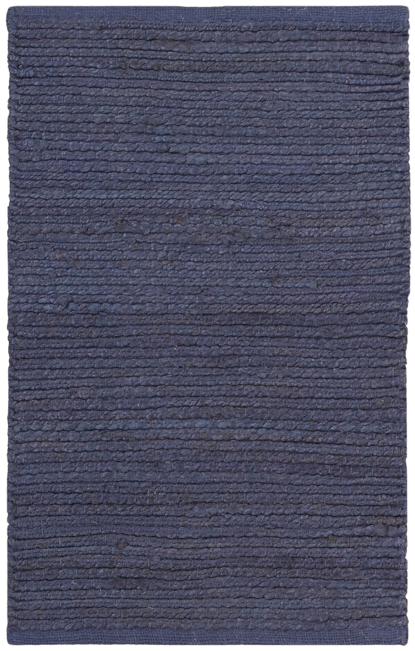 Navy blue rectangular rug with thick ribbed texture; woven.
