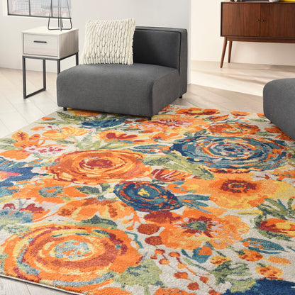 Vibrant multicolor floral area rug.