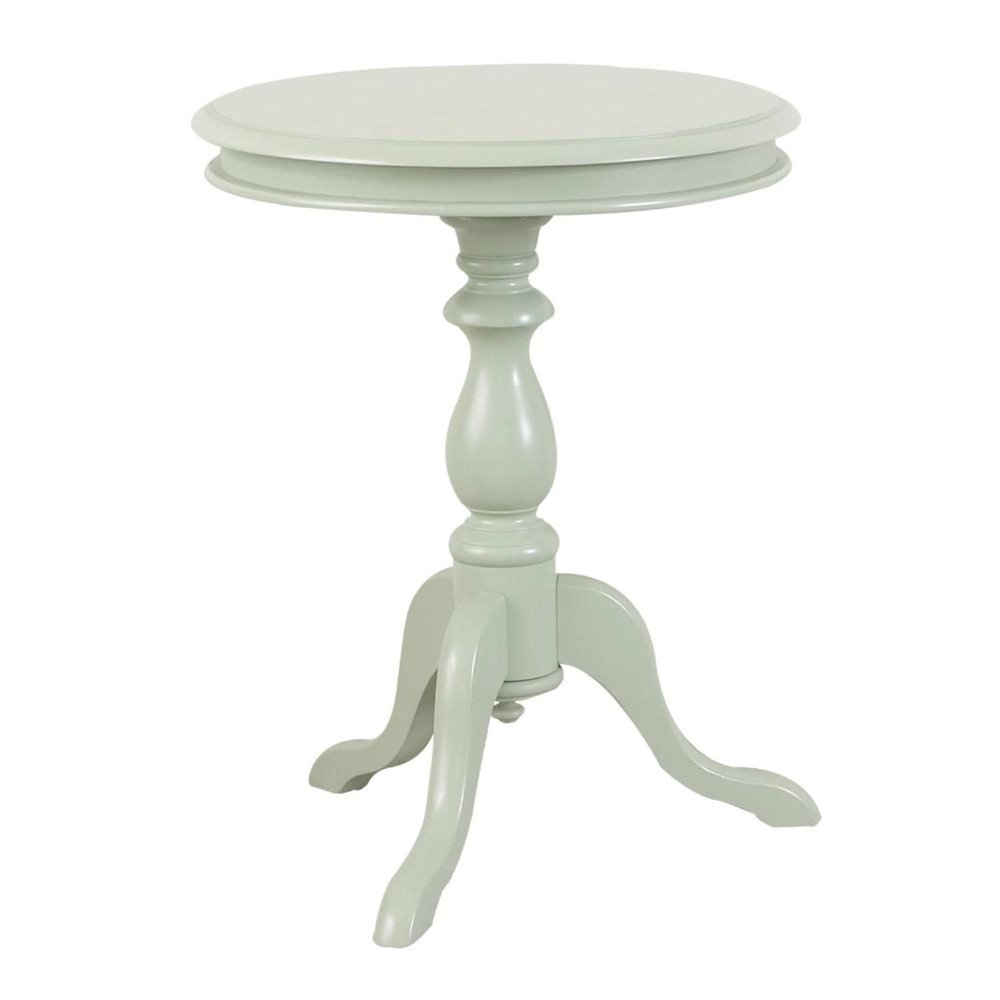 25" Ivory Wood And Solid Wood Round Pedestal End Table
