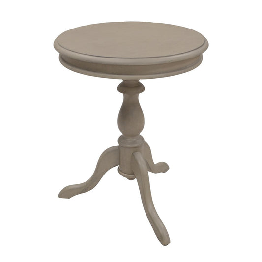 25" Gray Distressed Wood And Solid Wood Round Pedestal End Table