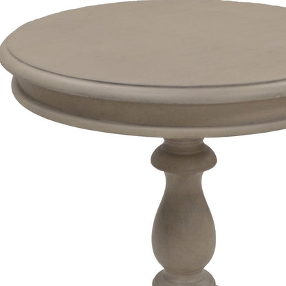 25" Gray Distressed Wood And Solid Wood Round Pedestal End Table