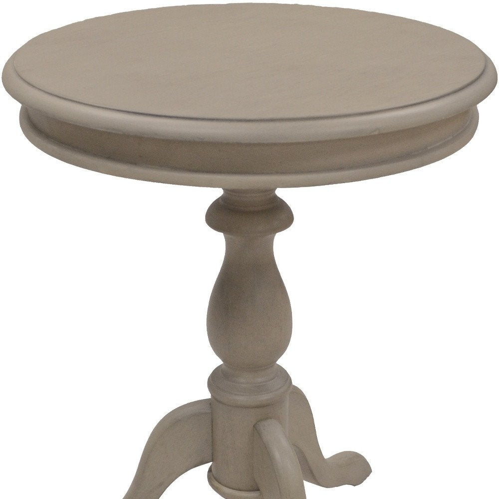 25" Gray Distressed Wood And Solid Wood Round Pedestal End Table