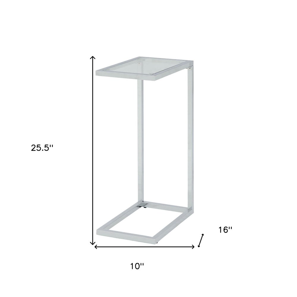 26" Clear And White Glass And Steel End Table