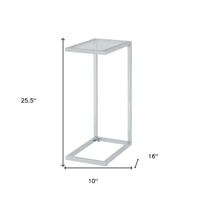 26" Clear And White Glass And Steel End Table