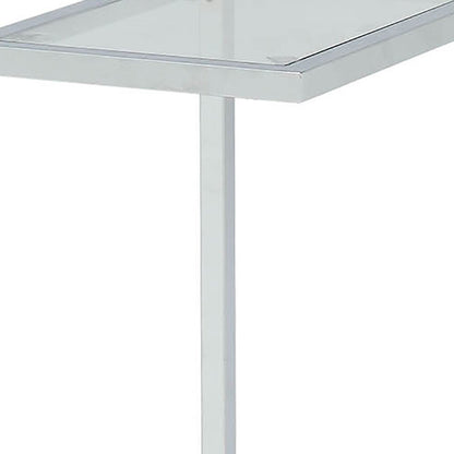 26" Clear And White Glass And Steel Sled End Table