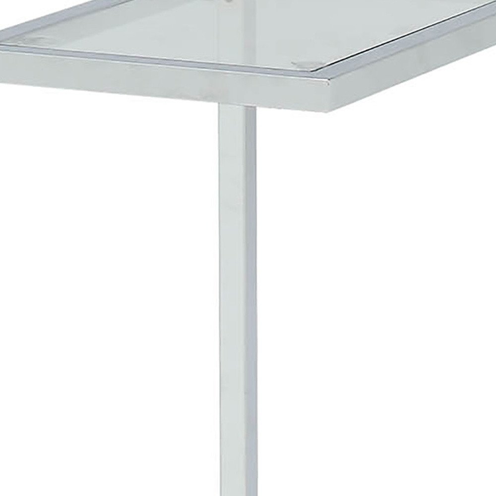 26" Clear And White Glass And Steel End Table