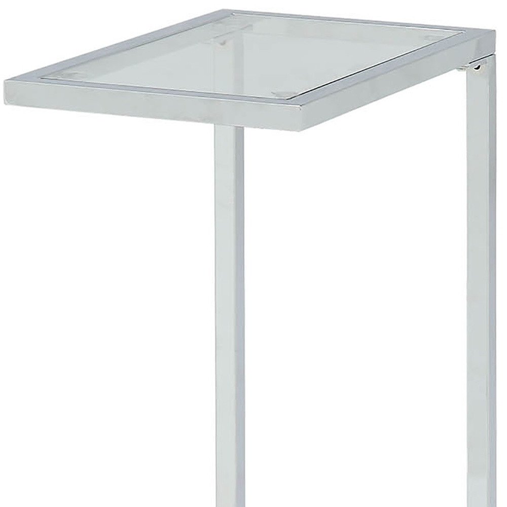 26" Clear And White Glass And Steel End Table