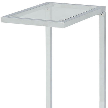 26" Clear And White Glass And Steel Sled End Table