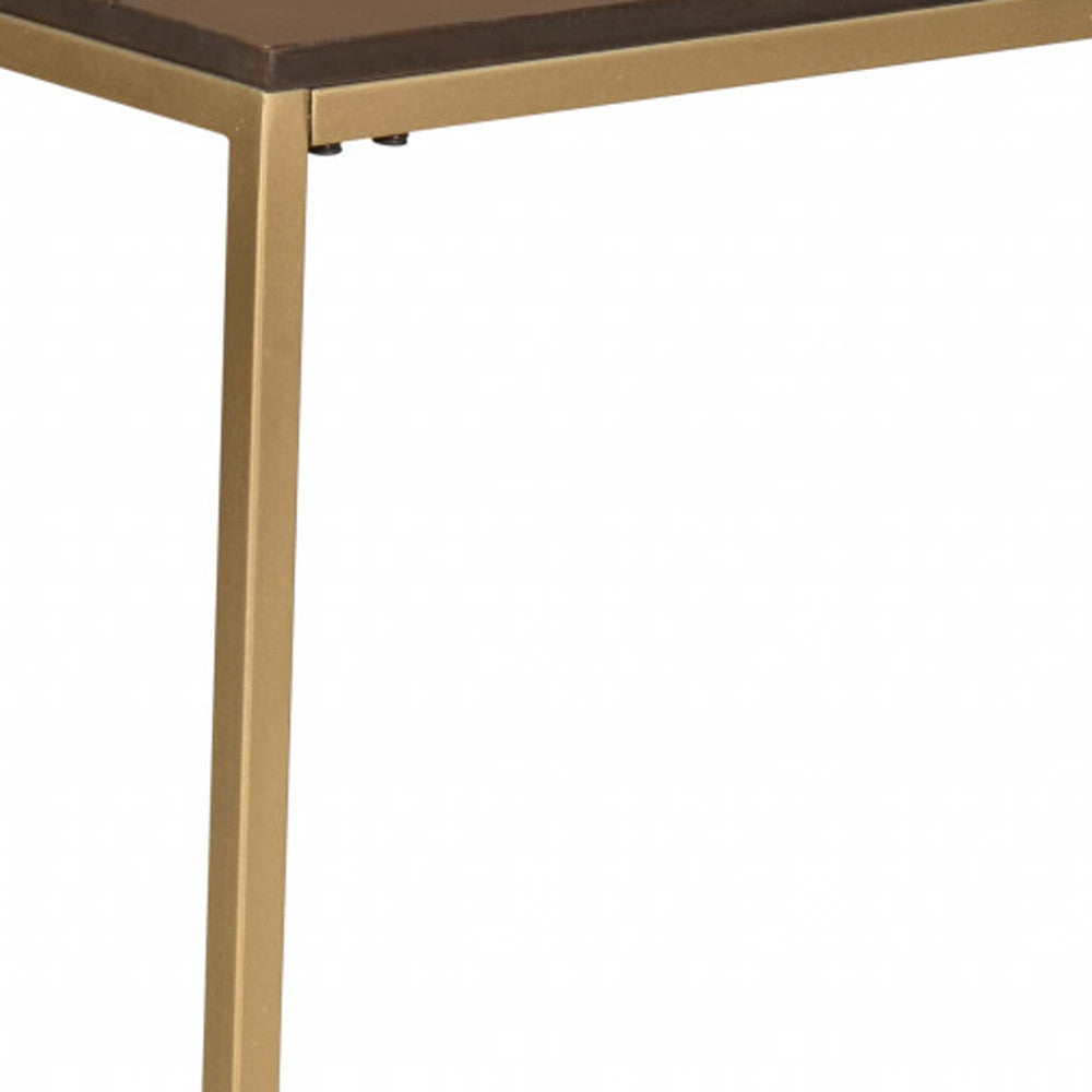 25" Gold And Elm Solid Wood Rectangular End Table