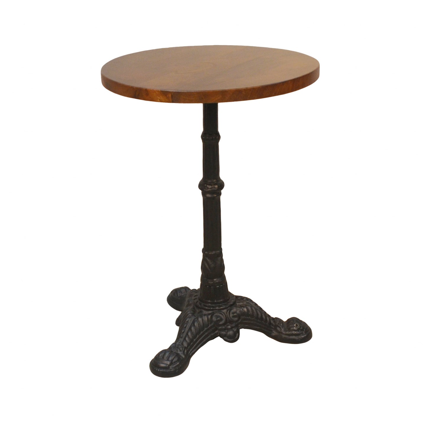 28" Black And Wood Brown Solid Wood And Iron Round End Table