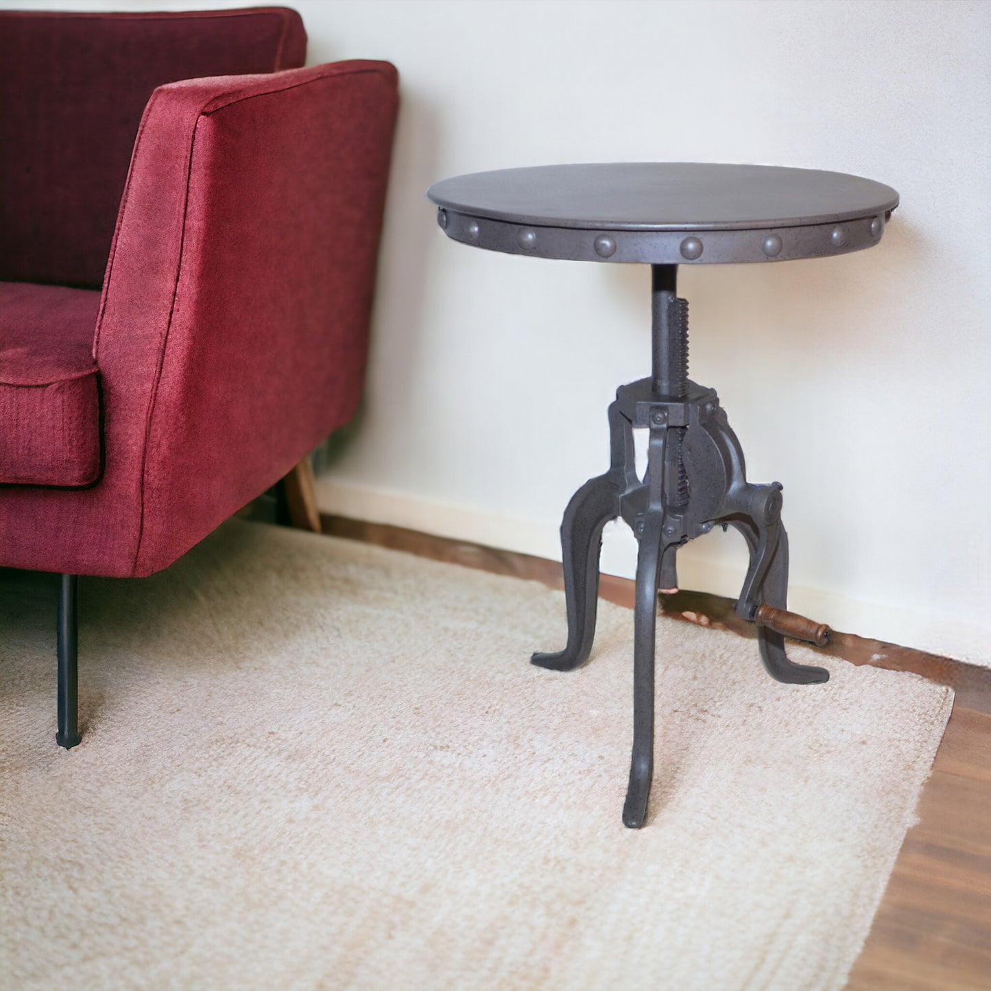 19" Gray Iron Height Adjustable Round End Table