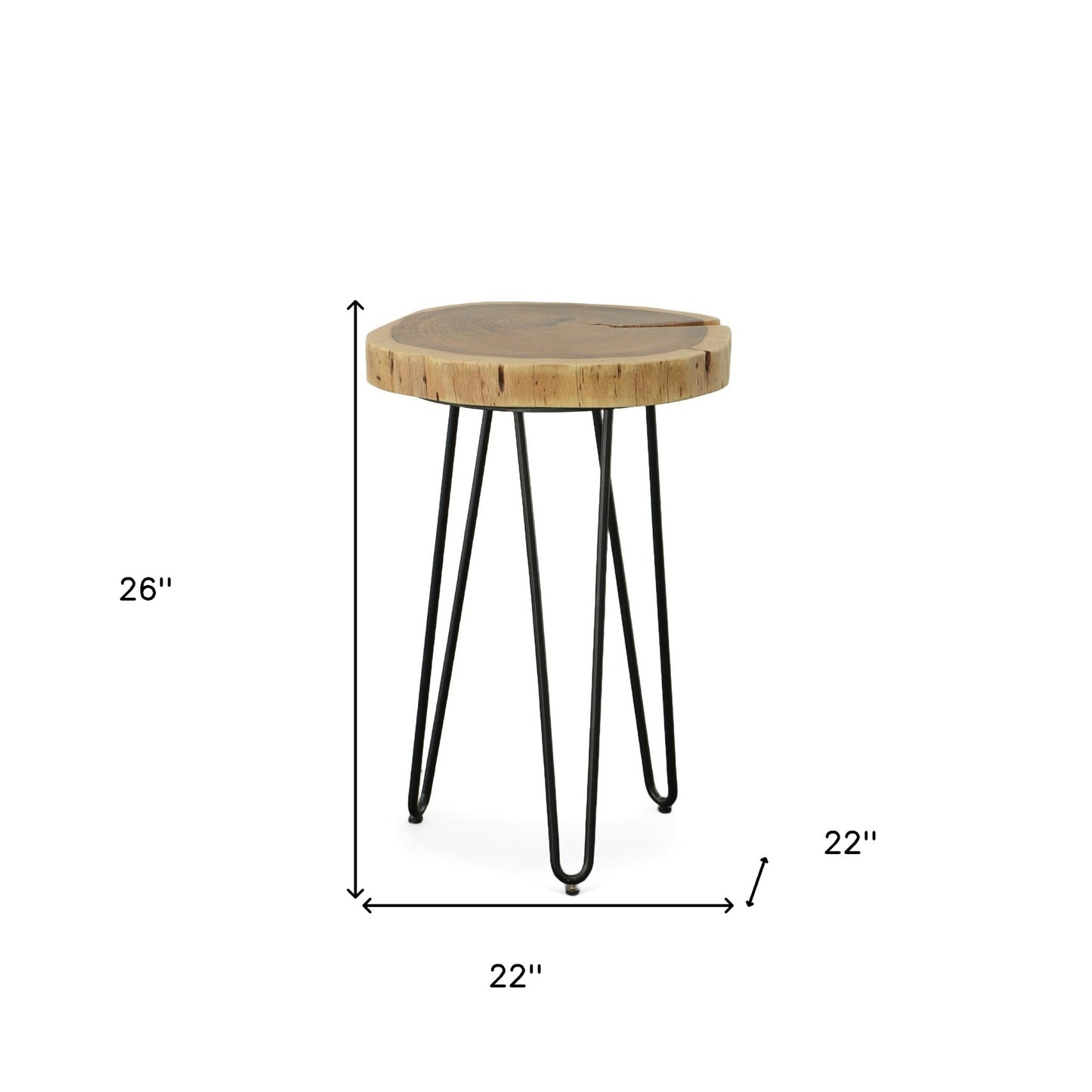 26" Black Solid Wood And Iron Round End Table