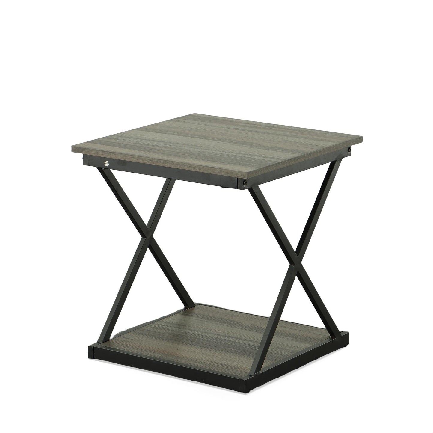 20" Gray and Black Wood and Iron Square Frame End Table With Shelf