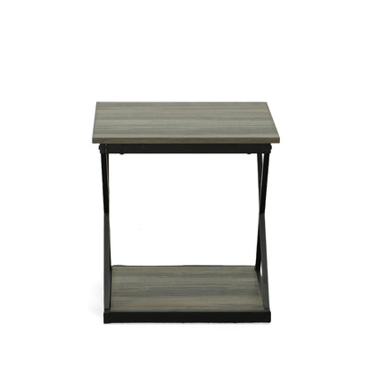20" Gray and Black Wood and Iron Square Frame End Table With Shelf