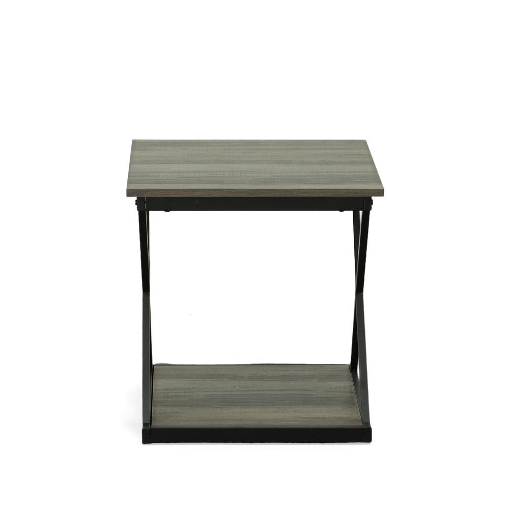 20" Gray and Black Wood and Iron Square Frame End Table With Shelf