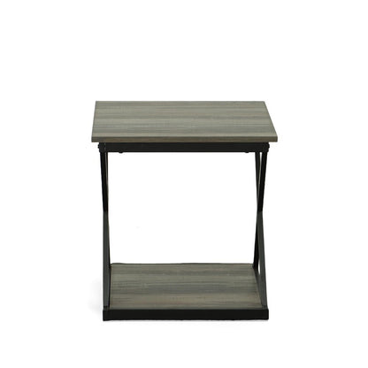 20" Gray and Black Wood and Iron Square Frame End Table With Shelf