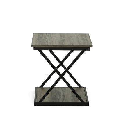 20" Gray and Black Wood and Iron Square Frame End Table With Shelf