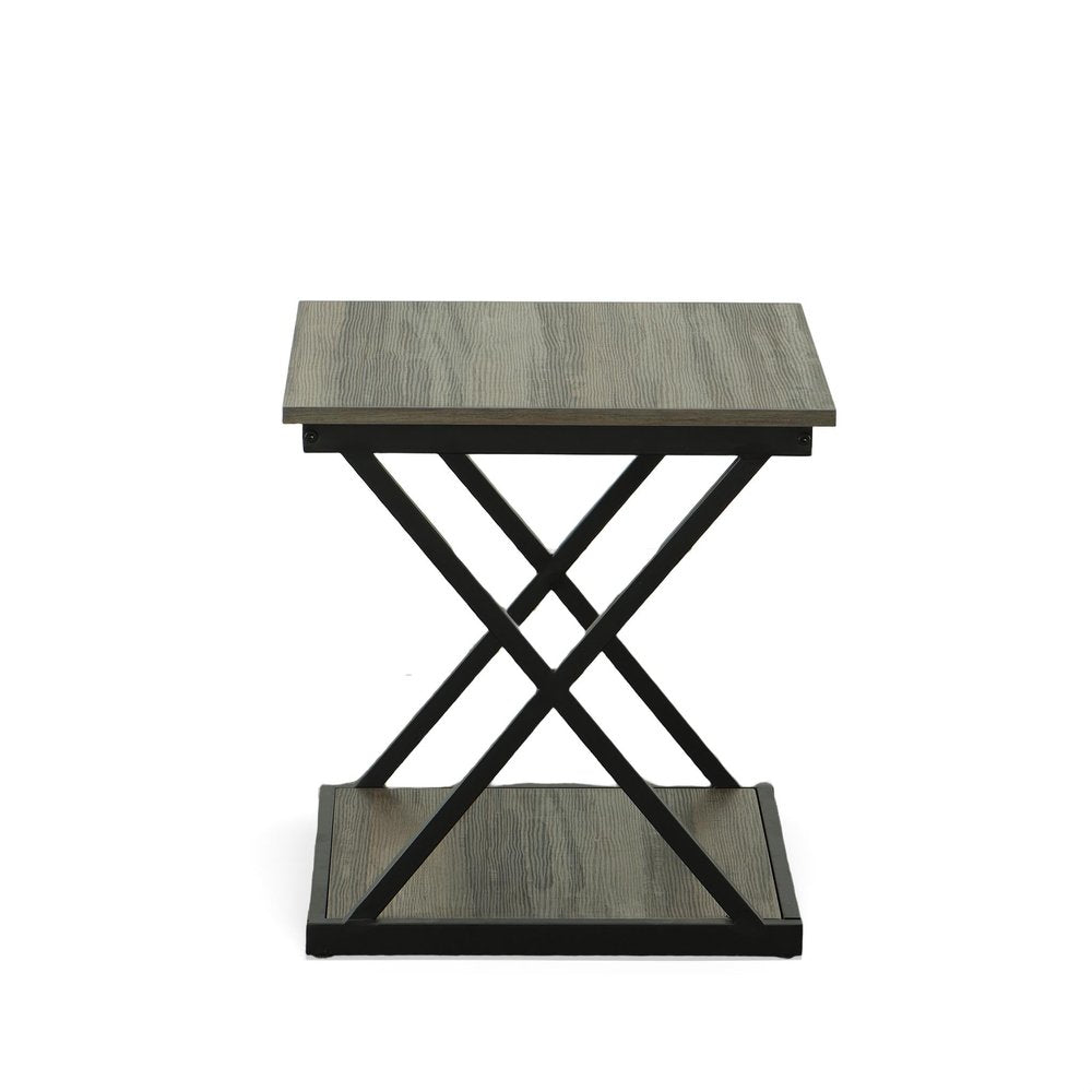 20" Gray and Black Wood and Iron Square Frame End Table With Shelf
