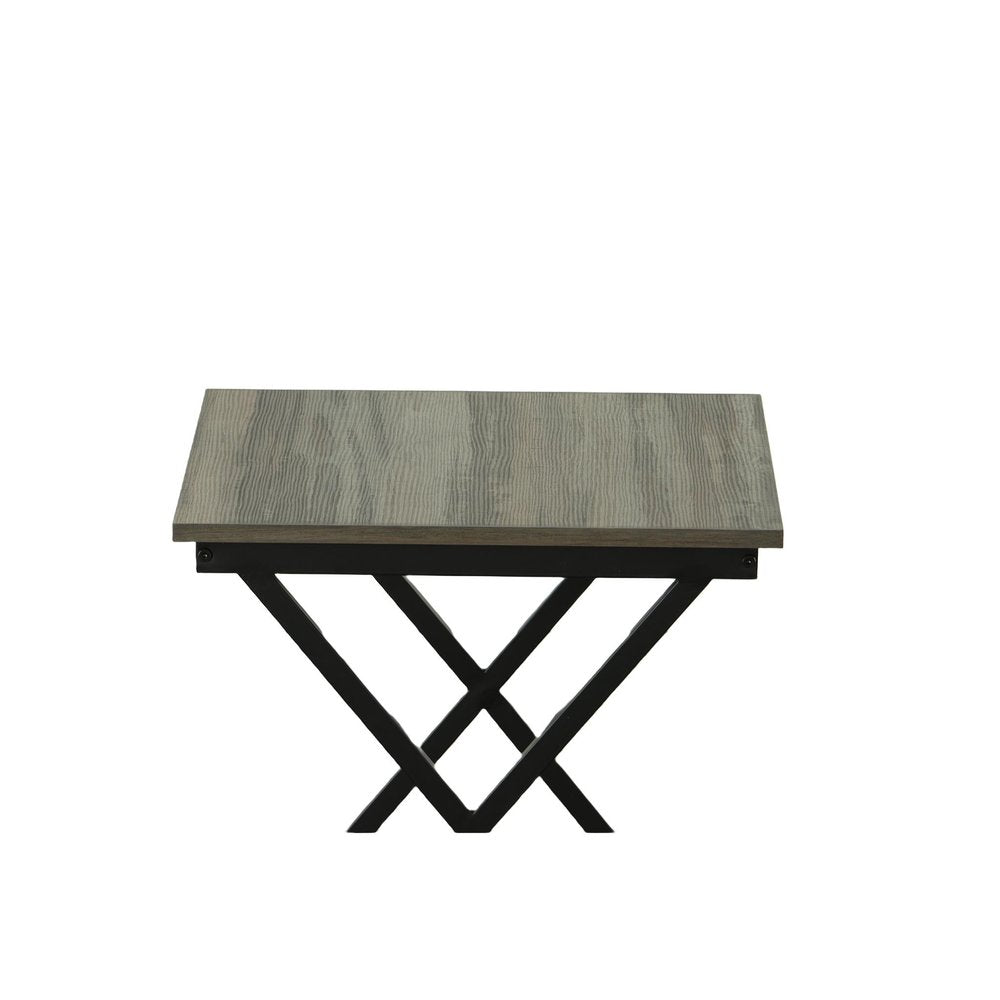 20" Gray and Black Wood and Iron Square Frame End Table With Shelf