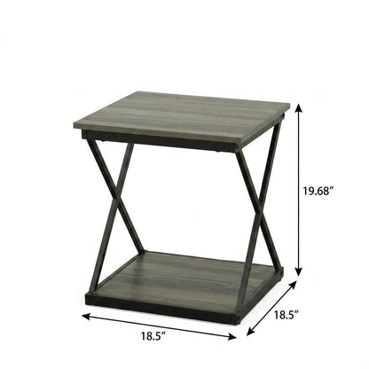 20" Gray and Black Wood and Iron Square Frame End Table With Shelf