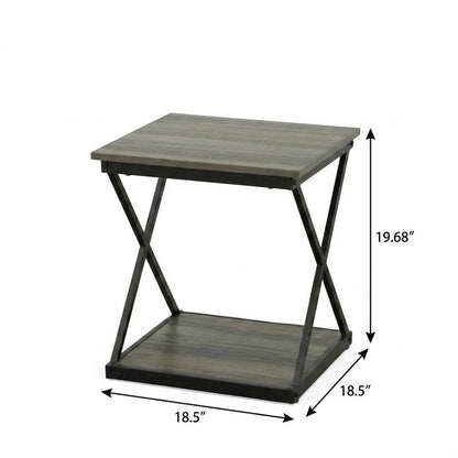 20" Gray and Black Wood and Iron Square Frame End Table With Shelf