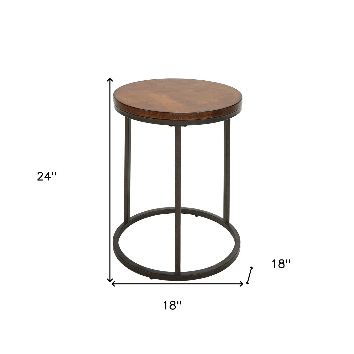 24" Black And Wood Brown Wood And Iron Round End Table