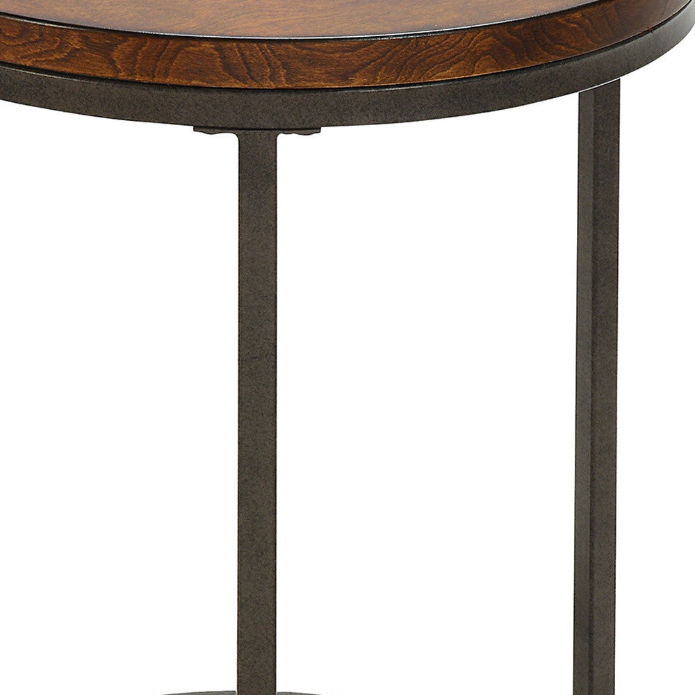 24" Black And Wood Brown Wood And Iron Round End Table