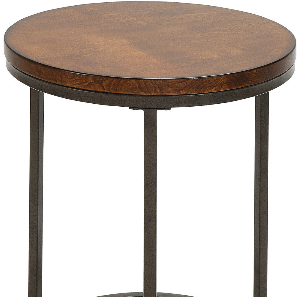 24" Black And Wood Brown Wood And Iron Round End Table