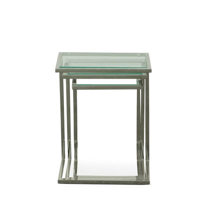 Set of Three Clear And Silver Glass And Steel Nested Tables