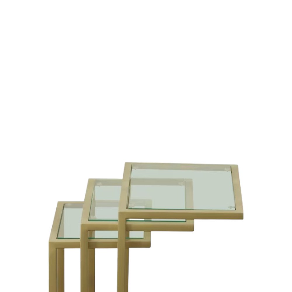 Set of Three Clear And Gold Glass And Steel Nested Tables