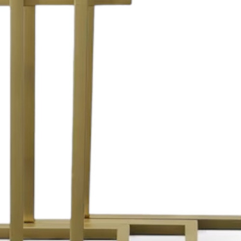 Set of Three Clear And Gold Glass And Steel Nested Tables