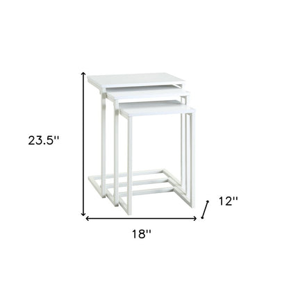 Set of Three White Solid Wood And Steel Nested Tables