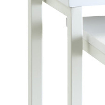 Set of Three White Solid Wood And Steel Nested Tables